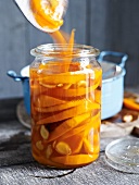 Pickled squash in preserving jar