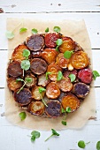 Beetroot tart with potatoes and fennel