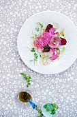 Beetroot salad with goat's cheese and pistachios
