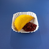 Cheese souffle with lingonberries (baked cheese, Holland)