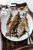 Sea bass with chilli and spring onions