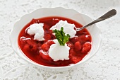 Cold strawberry soup with egg white dumplings
