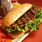Grilled Steak Sandwich on a Sesame Seed Bun with Lettuce