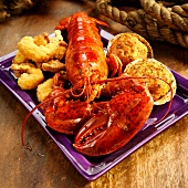 Seafood Platter with Lobster, Fried Shrimp and Stuffed Clams