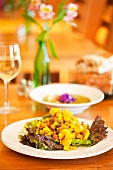 Organic Curried Chicken Salad; Soup and Wine
