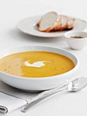 Bowl of Squash Soup with Creme Friache