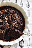 Chocolate pudding with chocolate sauce