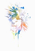 Farbenprächtiges Design mit Damenportrait (Illustration)