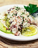 Krebsfleisch-Fenchel Salat mit Avocadovinaigrette