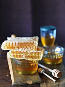 Honey Combs and Bowls of Honey; Wooden Dippers