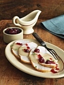 Sliced Turkey Platter with Gravy and Cranberry Sauce