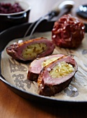 Duck breast with apple filling