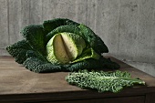 A sliced savoy cabbage