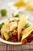 Tacos with beans, sweetcorn and cheese