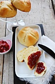 Homemade quark rolls with raspberry jam