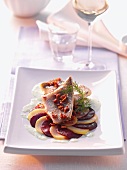 Beetroot carpaccio with fish fillet
