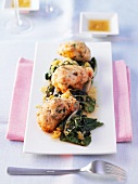 Chicken with a chilli coating and chard (Thailand)