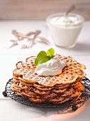 Apple waffles with cream