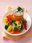 Colourful vegetables with a dip