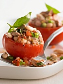 Beef steak tomatoes filled with tuna and beans