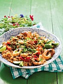 Chicken pilaf with chorizo and prawns