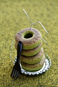 A stack fo green tea doughnuts