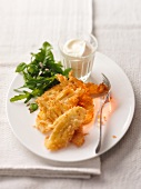 Deed fried fennel with rocket and a dip