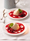 Bavarian cream with raspberry sauce