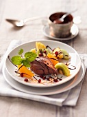 Chocolate mousse with exotic fruits