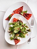 Herb salad with feta and grilled watermelon