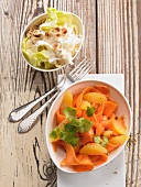 Apple and celery salad and a carrot and orange salad