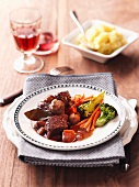 Boeuf Bourguignon (braised beef with red wine, France)