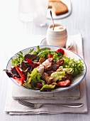 Bunter Salat mit knusprig gebratenem Hähnchenfleisch