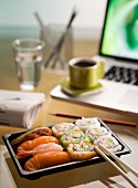 Sushi on a desk