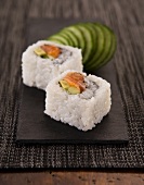 Sushi and sliced cucumber