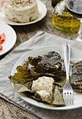 Grilled cheese wrapped in vine leaves