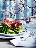 Rocket salad with clementines and Serrano ham for Christmas