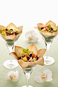 Fruit salad in wafer petals
