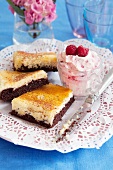Cheesecake brownies with raspberry cream