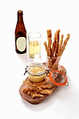 Cheese sticks with apple sauce and apple wine
