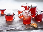 Quince jelly in jars and on bread