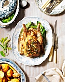 Roast herb chicken with side dishes