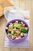 Chicken and broccoli salad with blue cheese and sunflower seeds