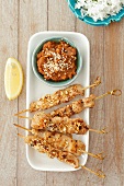 Chicken satay kebabs with a peanut dip
