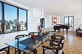 Dining Room Open to Living Room with City Views