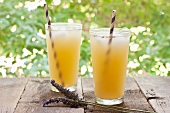 Two Glasses of Lavender Ginger Lemonade; Outdoors