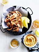 King prawns with lemons and a dip