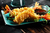 Tempura prawns with soy sauce