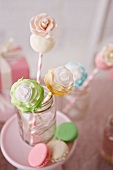 Three Assorted Flower Cake Pops in a Jar; Macaroons