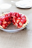 Fresh Strawberry Pie with a Slice Removed
